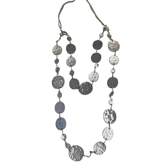 Express Gold Tone Double Layer Hammered Disc Statement Necklace NEW - Picture 6 of 11